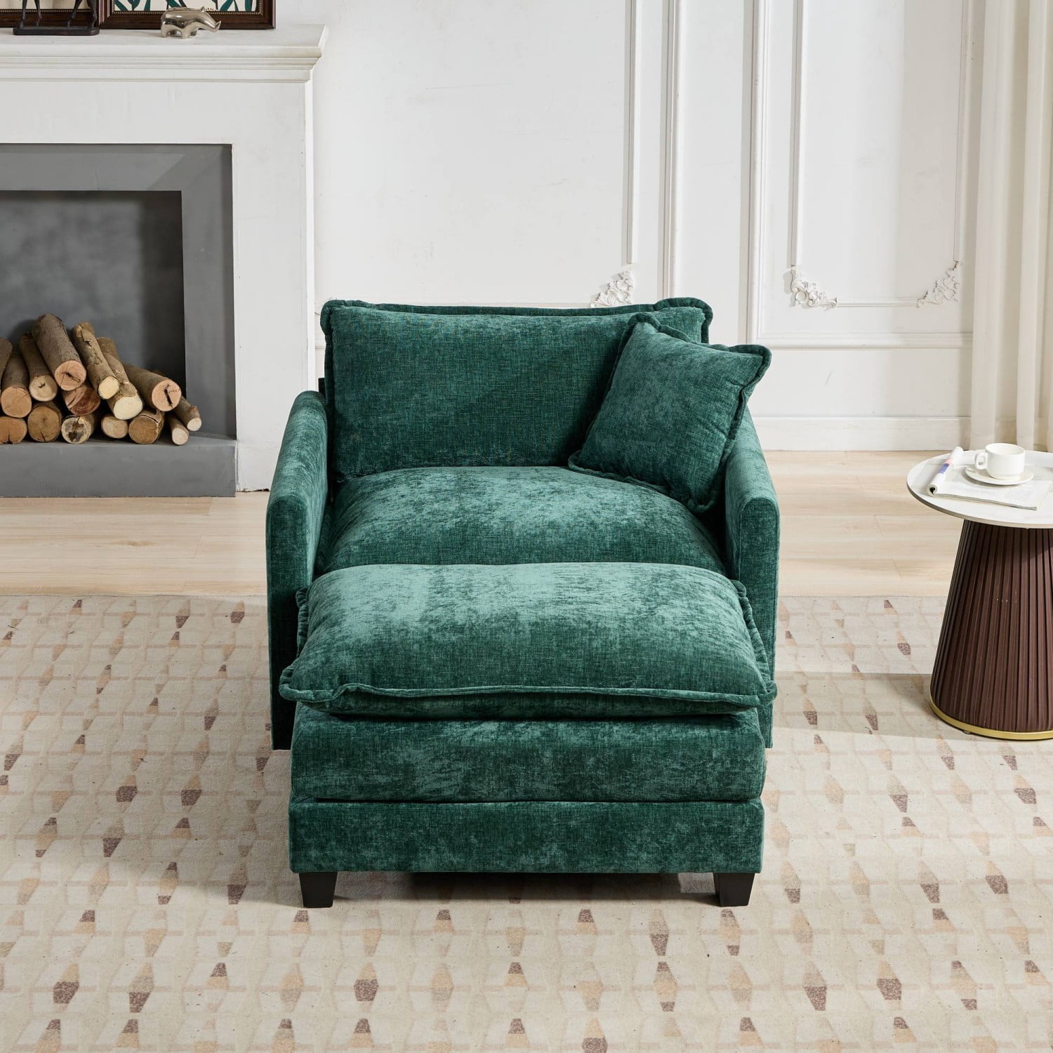 Cloud Sofa Ottoman, Modular Oversized Ottoman for Sectional Couch, Chenille Upholstered Footrest Stool for Living Room, Bedroom, Apartment, Green