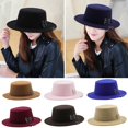thumbnail image 4 of Men Fall Jazz Hat Sunscreen Solid Color Chic Flat Brim Boater Hat, 4 of 5