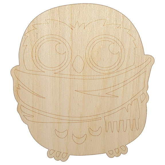 Cute Little Owl with Big Scarf Wood Shape Unfinished Piece Cutout Craft DIY Projects - 4.70 Inch Size - 1/8 Inch Thick