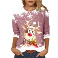 thumbnail image 2 of Hauts d'Été Mignons pour Femmes, Imprimé Décontracté de Noël, Manches Trois-Quarts, Col Rond, en Solde, 2 of 4