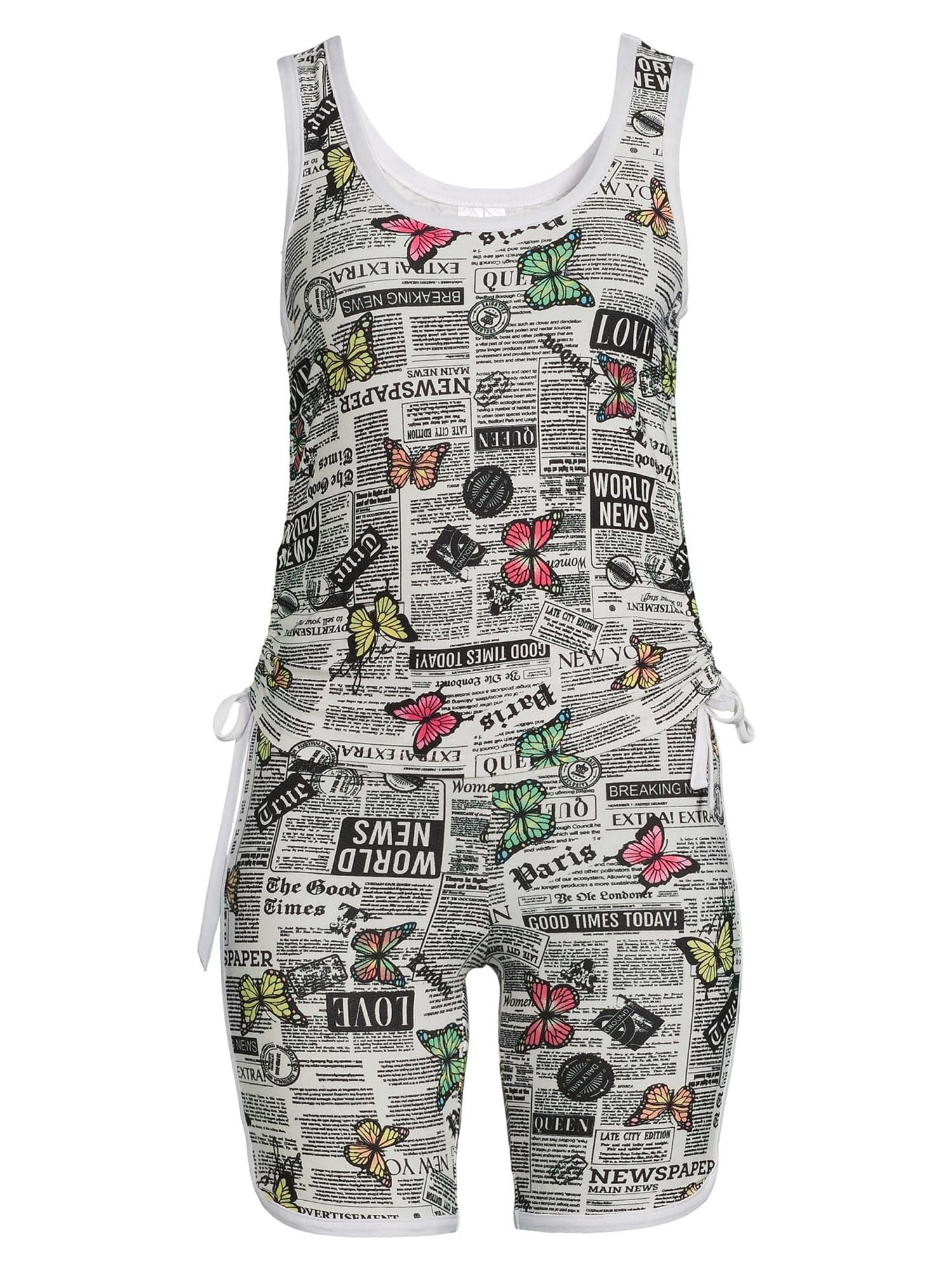 No Boundaries Juniors' Ruched Tank Top and Shorts Active Set, 2-Piece