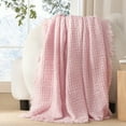 thumbnail image 3 of Exclusivo Mezcla Knitted Throw Blanket with Fringes for Couch, Soft and Warm Textured Throw for All Season, Lightweight Breathable Room Decor, Pink, 50”x60”, 3 of 8