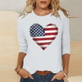thumbnail image 2 of Htigea 4th of July Women's 3/4 Sleeve Tops Heart Flag Graphic T-Shirts USA Independence Day Pullover Patriotic Tee Soft Lightweight Summer Blouses White S, 2 of 5