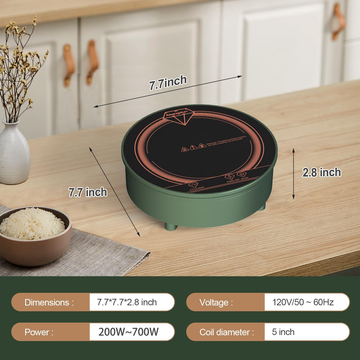 ChuShiFu 700W/120V Mini Induction Cooktop, Portable Electric Stove, Black, 5.1 x1.3 x 1.9 Inches