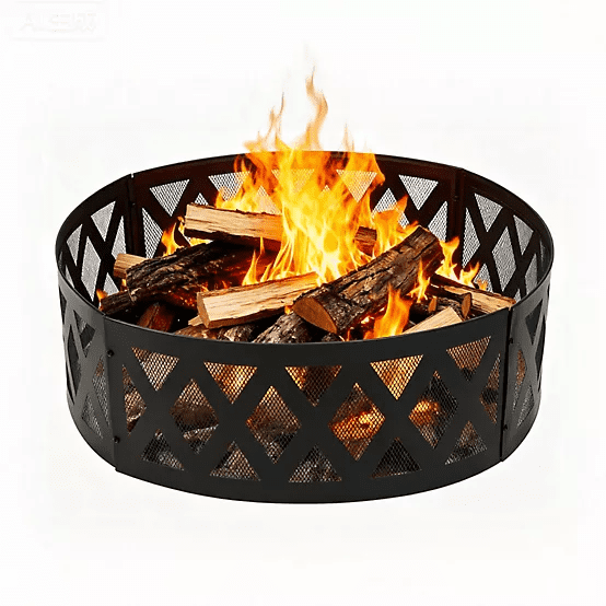 GreaXpert 36 in. Metal Fire Pit Ring, Diamond Mesh Wood Burning Outdoor Campfire Ring for Backyard Camping
