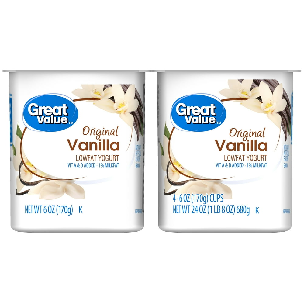 Great Value Original Vanilla Lowfat Yogurt, 6 oz, 4 ct