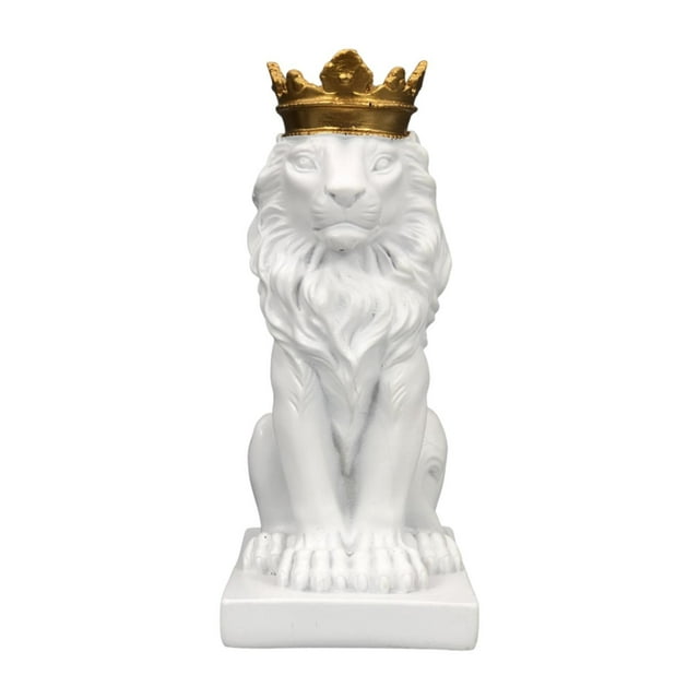 Figura de león con corona, adorno de mesa, artesanía, decoración Fengshui Blanco