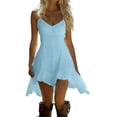 thumbnail image 2 of Sokhug Womens Spaghetti Strap V Neck High Low Dress Ruffle Hem Flowy Mini Sundress for Casual Party Vacation Summer, 2 of 6