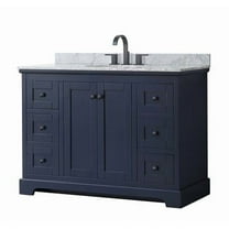 0.75 x 48 x 22 in. Avery Single Bathroom Vanity with White Carrara Marble Countertop, Undermount Oval Sink & Matte Black Trim, Dark Blue