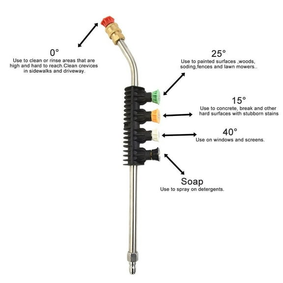 1/4 inch pressure washer extension 15’ long with 5 quick connect nozzles, 30°