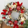 thumbnail image 6 of 11.8'' Pre-Lit Christmas Wreath for Front Door with Lights, Large Lighted Outdoor Christmas Wreath with Pink Gold Xmas Balls & Bow for Home Porch Fireplace Window Holiday Wall Decor(Red), 6 of 6