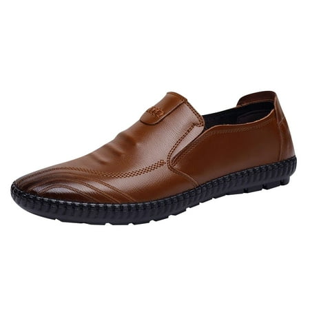 XDDST Men s Fashion Dress Sneakers Classical Style Leather Shoes for Men Slip On Pu Leather Low Rubber Sole Block Heel Work