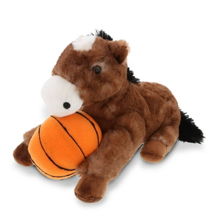 DolliBu Brown Horse Stuffed Animal with Basketball Plush - Soft Plush Huggable Horse, Adorable Playtime Plush Toy, Cute Wildlife Gift, Basketball Plush Animal Toy for Kids, Adults - 10.5 Inch