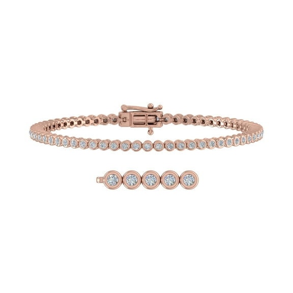 1 Carat (ctw) Bezel Set Round Diamond Ladies Tennis Link Bracelet in 14K Rose Gold - IGI (7.5 Inch) (I1-I2 Clarity)