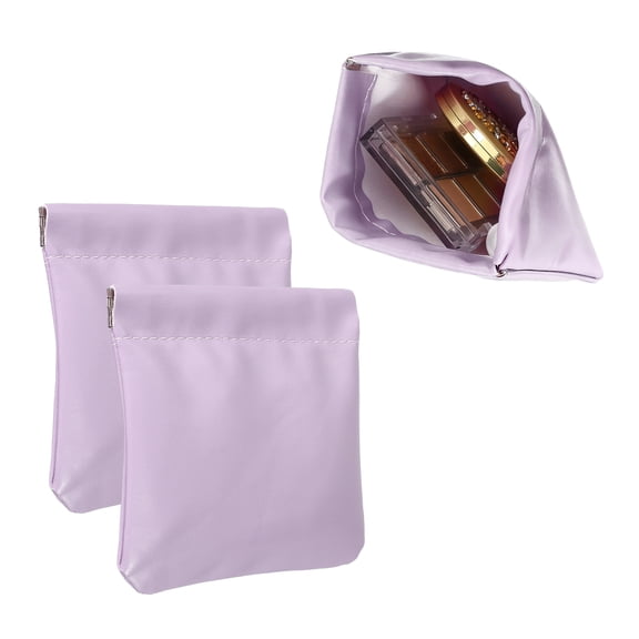 2Pcs Squeeze Coin Purse Pouch, Small Leather Change Purse Self Closing Portable Mini Makeup Bag for Women Men Car Change Travel, Purple