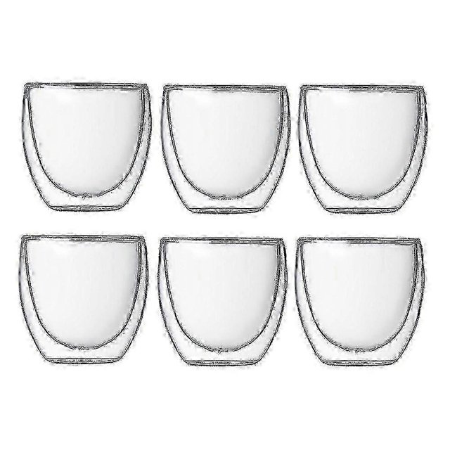 6-Piece Set of 80ml Double-Walled Glass Tumblers for Espresso & Tea Heat Insulated