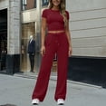 thumbnail image 4 of ClodeEU Women's Short Sleeve Crewneck Top and Pants Set ,Casual Two Piece Outfit with Pockets Wine,Womens Plus XXL, 4 of 8