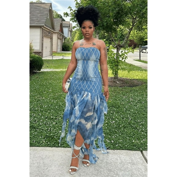 Denim Dreamscape Dress (S, Blue)