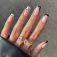 thumbnail image 2 of NOVO OVO Uñas postizas cortas cuadradas con degradado rosa, nude, negro y blanco, con punta francesa, gruesas y con lunares brillantes, estrellas del zodiaco, kit elegante de acrílico, 2 of 5