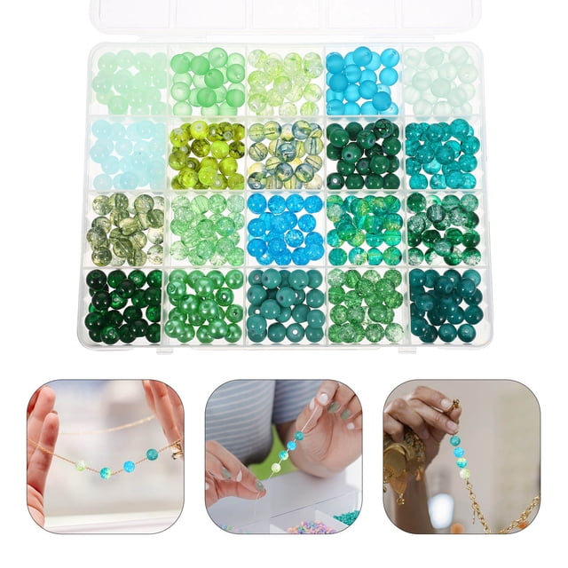 PENIKOKO 1Set Assorted Color Green Glass Beads for Necklace Bracelet Making with Storage Box