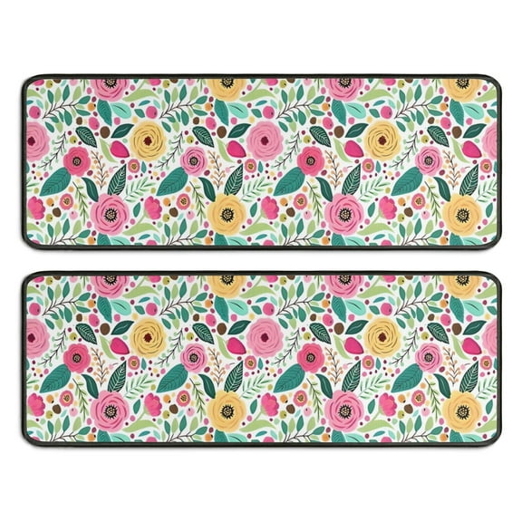 Kitchen Rugs Sets Of 2,Pioneer Flower Floral Print Pattern Anti Fatigue Kitchen Mat Rugs Non Slip Washable,Decorative Kitchen Floor Mats for Kitchen,Sink,Laundry,17"x47" 17"x47"