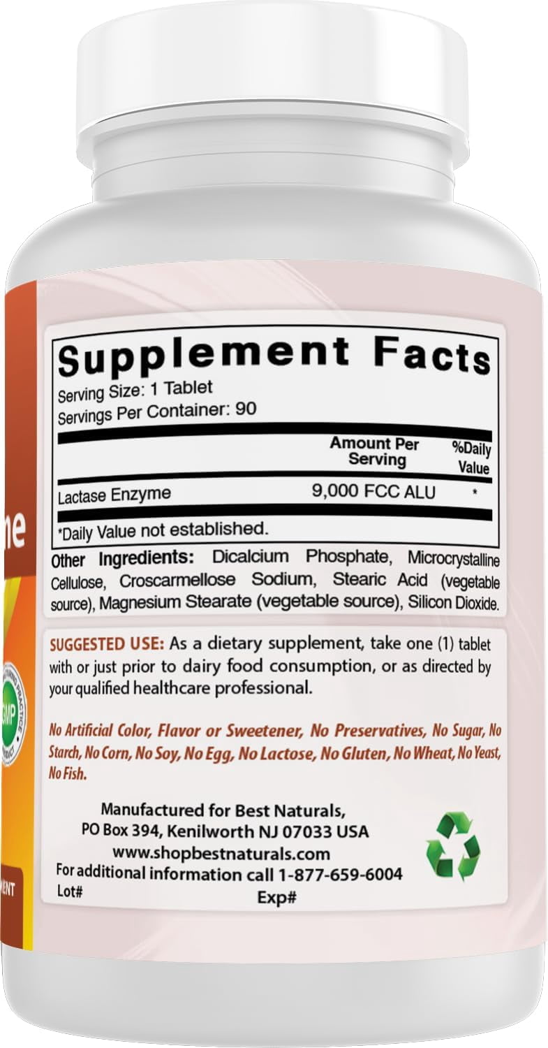 (2 pack) Best Naturals Lactase Enzyme 9000 FCC ALU 90 Tablets | Lactose Intolerance Relief Tablets