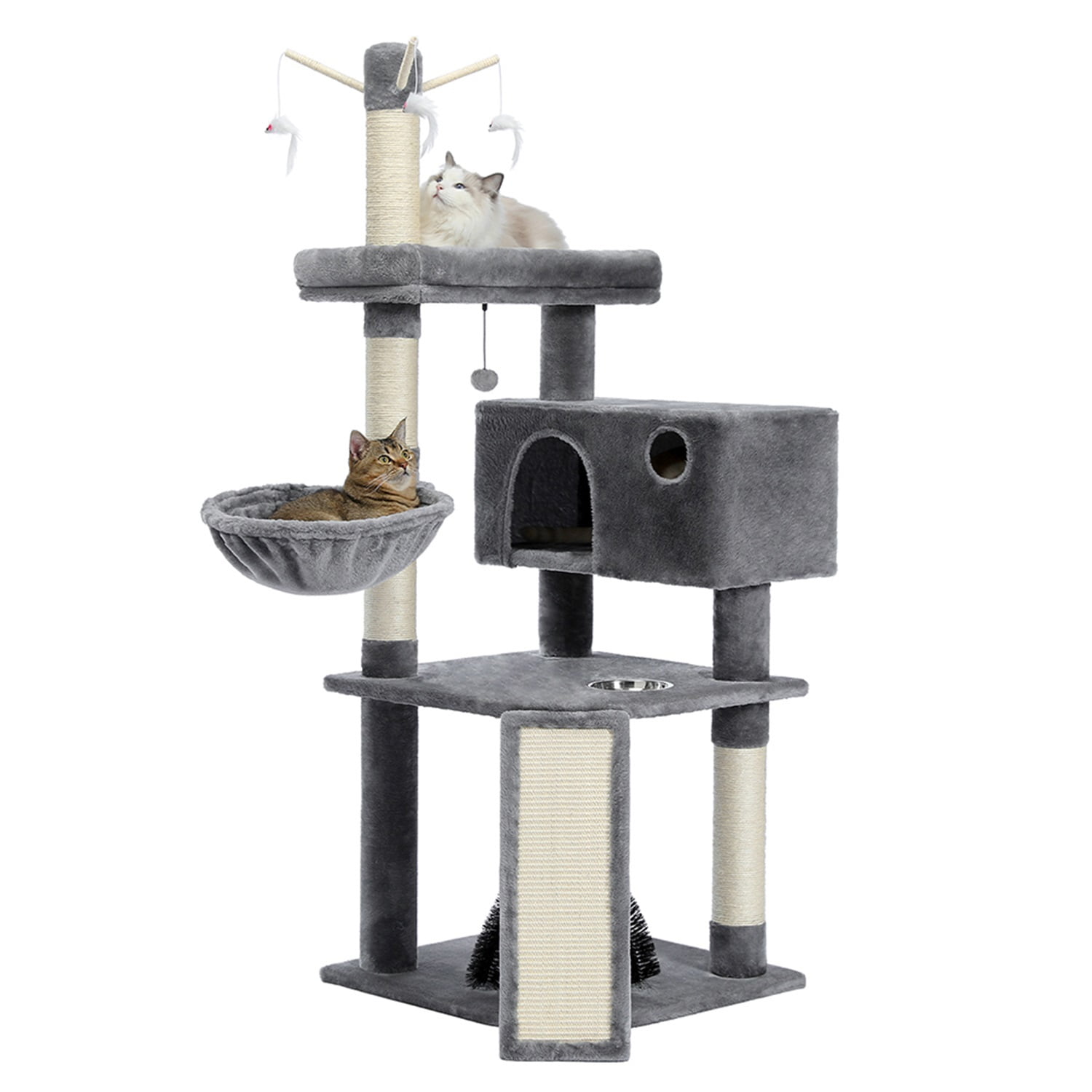 Pefilos 64" Multi-Level Cat Tower for Indoor Cat Tree for Large Cat Condo for Multiple Cats with Climbing Ladder, Feeding Bowl, Gray Pefilos 64" Multi-Level Cat Tower for Indoor Cat Tree for Large Cat Condo for Multiple Cats with Climbing Ladder, Feeding Bowl, Gray