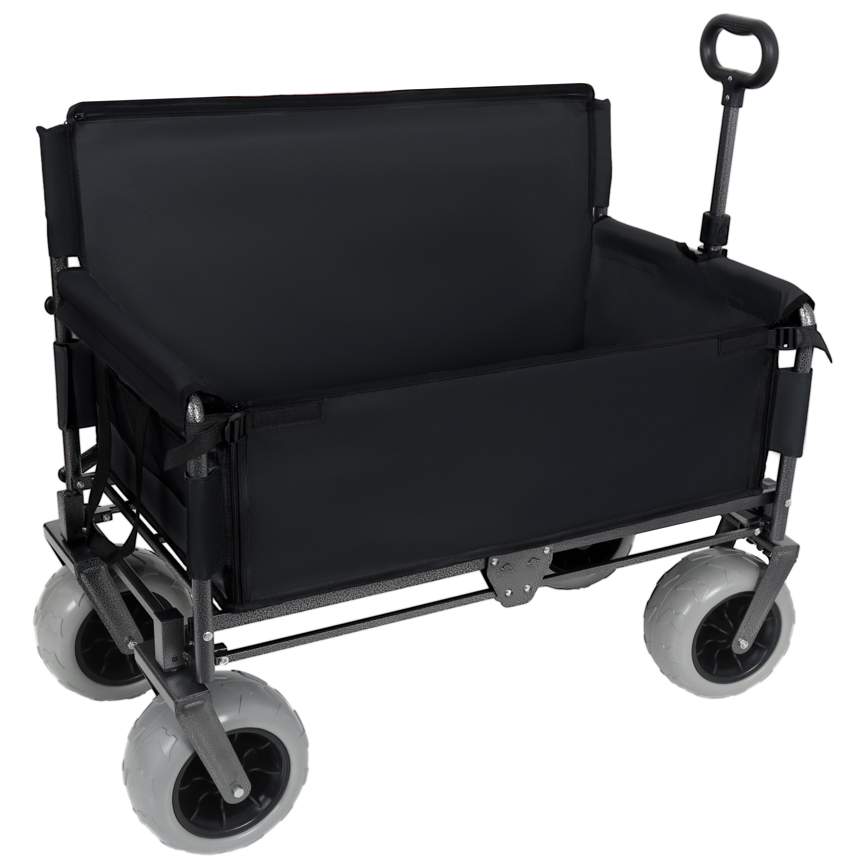 Folding Wagon with Bench Seat & 500 lbs Capacity-3-in-1 Collapsible Utility Cart with All-Terrain Beach Tires for Camping, Beach, Groceries, Outdoor, Black
