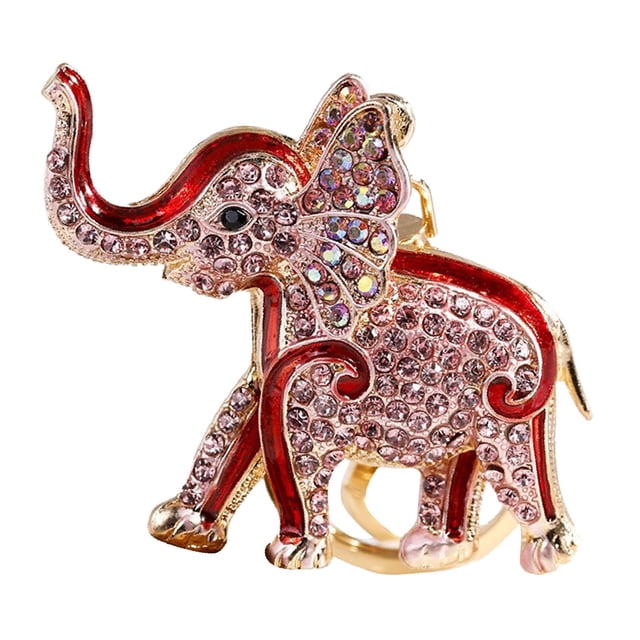 Lindo llavero de elefante de aleación de zinc con colgante de diamantes de imitación, pequeños adornos, accesorios decorativos para mujer, rojo estándar