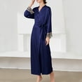 thumbnail image 5 of Aueoeo Womens Long Robe, Lightweight Long Bathrobe ,Long Sleeve Thin Sleepwear Soft Ladies Lace Trim Loungewear Navy L, 5 of 5