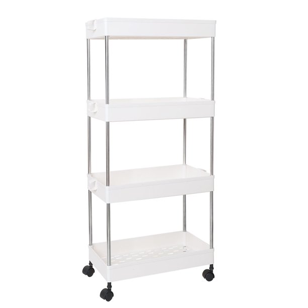 4 Tiers Storage Rolling Cart Organizer Rack for Bathroom Kitchen White