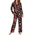 thumbnail image 2 of Garronmavis Christmas Poinsettia 2-Piece Pajama Set for Women Long Sleeve Button Up Pjs Loungewear Set Sleep Shirt with Pants Comfy PJS Long Set, 2 of 7