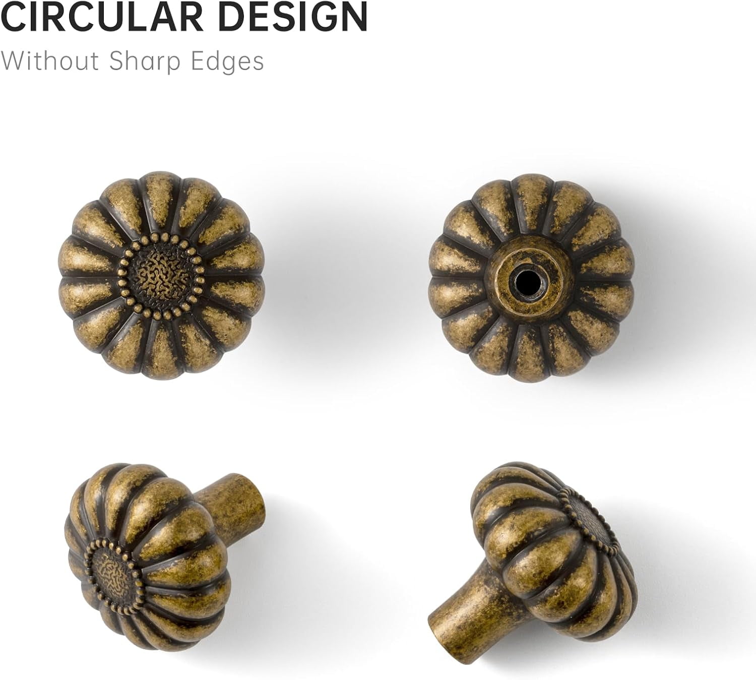 Goo-Ki 12 Pack Vintage Bloom Antique Brass Cabinet Knobs, Drawer Pulls for Kitchen, Dresser Cabinet Hardware, 1-1/4 Inches Diameter Handles