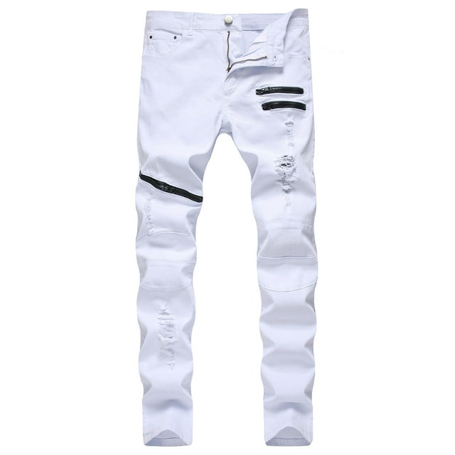 Pants for Men's Jeans Newly Slim Ripped Hip-hop Stretch Denim Cargo Pants Motorcycle Capri Trouse Pencil Pants