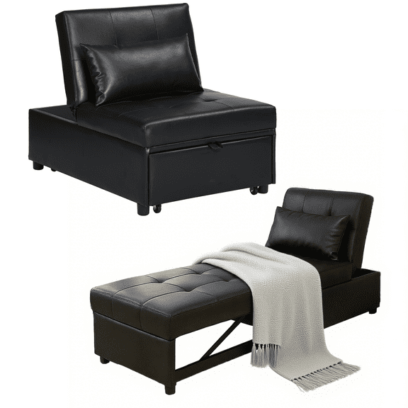 ASINMAK Folding Ottoman Sleeper Sofa Bed, Convertible Chair Bed 4 in 1 Multi-Function, Modern Linen Fabric with Adjustable Backrest for Living Room/Small Apartment - Gray