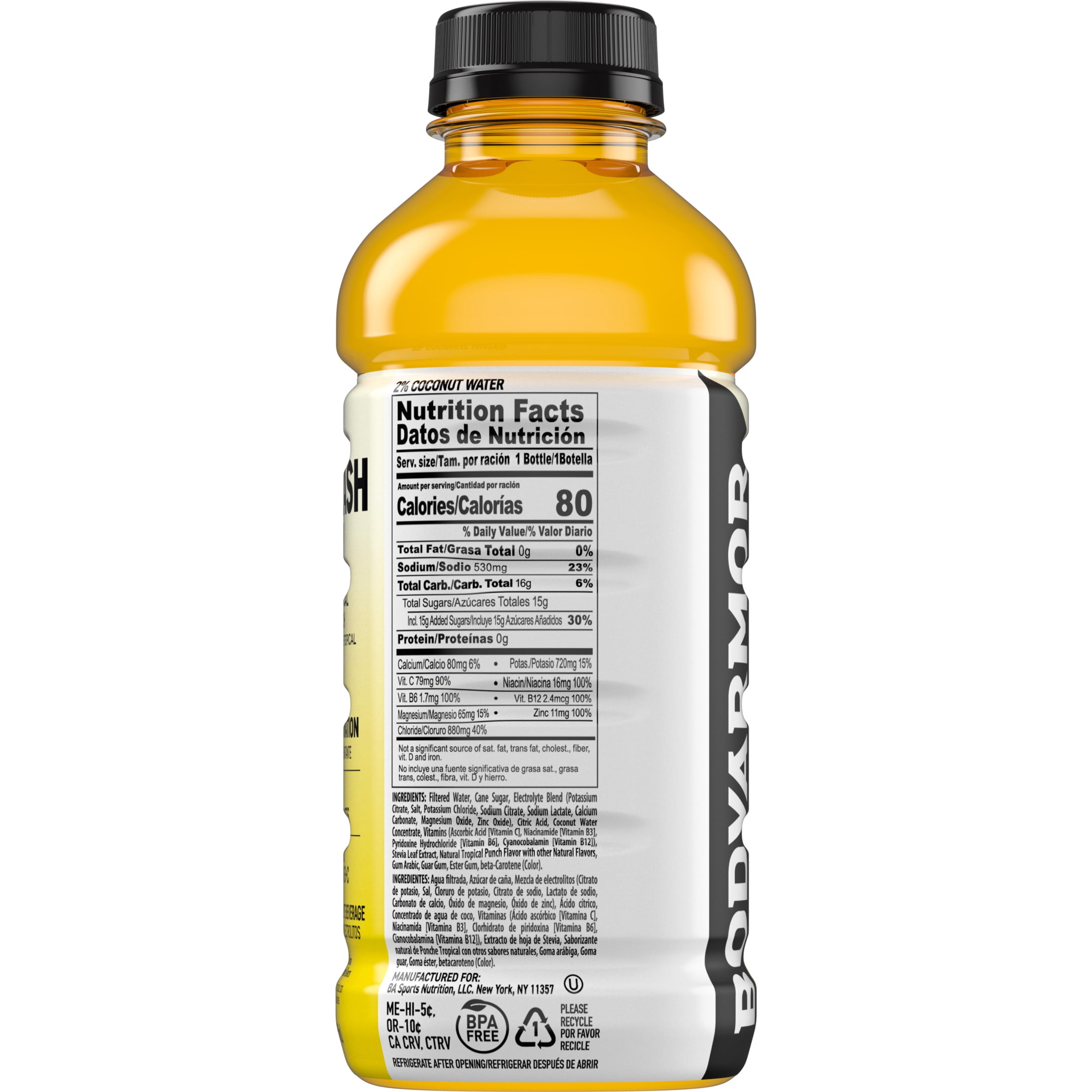 BODYARMOR Flash I.V. Tropical Punch Electrolyte Sports Drink Bottle, 20 fl oz