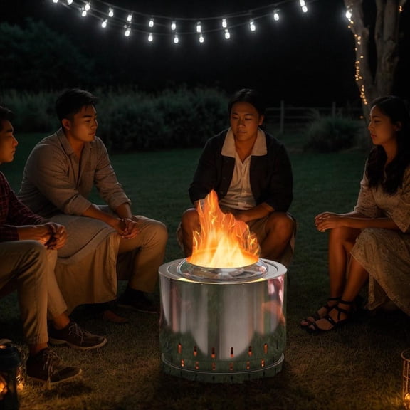 Topcobe Smokeless Stainless Steel Fire Pit with Ash Pan for Yard Camping Backyard Deck Picnic Porch, Backyard Furniture, Sliver