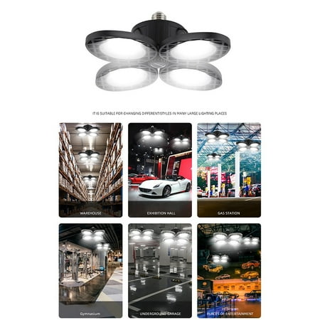 

10000LM LED Garage Light E27 100W Bulb Deformable Ceiling Fixture Lamp for Workshop Warehouse Factory Gym ABS-Black