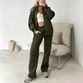 thumbnail image 2 of Women's 2 Piece Casual Tracksuit Outfit Set Full Zip Long Sleeve Bomber Jacket and Loose Straight Leg Pants Loungewear Sweatsuits Army Green, 2 of 5
