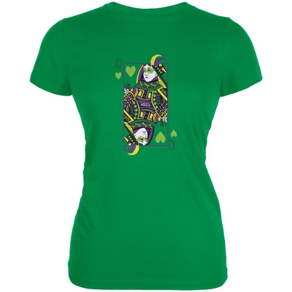 Mardi Gras Queen of Hearts Kelly Green Juniors Soft T-Shirt - Medium