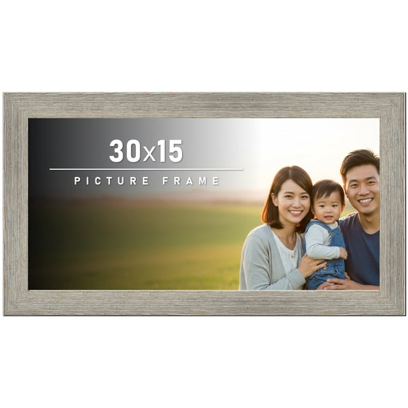 30x15 Frame Gray Barnwood Rustic Solid Wood Picture Frame | 1.5 Inch Moulding Width | Includes UV