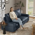 thumbnail image 5 of Poshby 71.25''W Faux Leather Loveseat 2 Seater Couch Sofa with Side Pockets for Living Room, Blue, 5 of 8