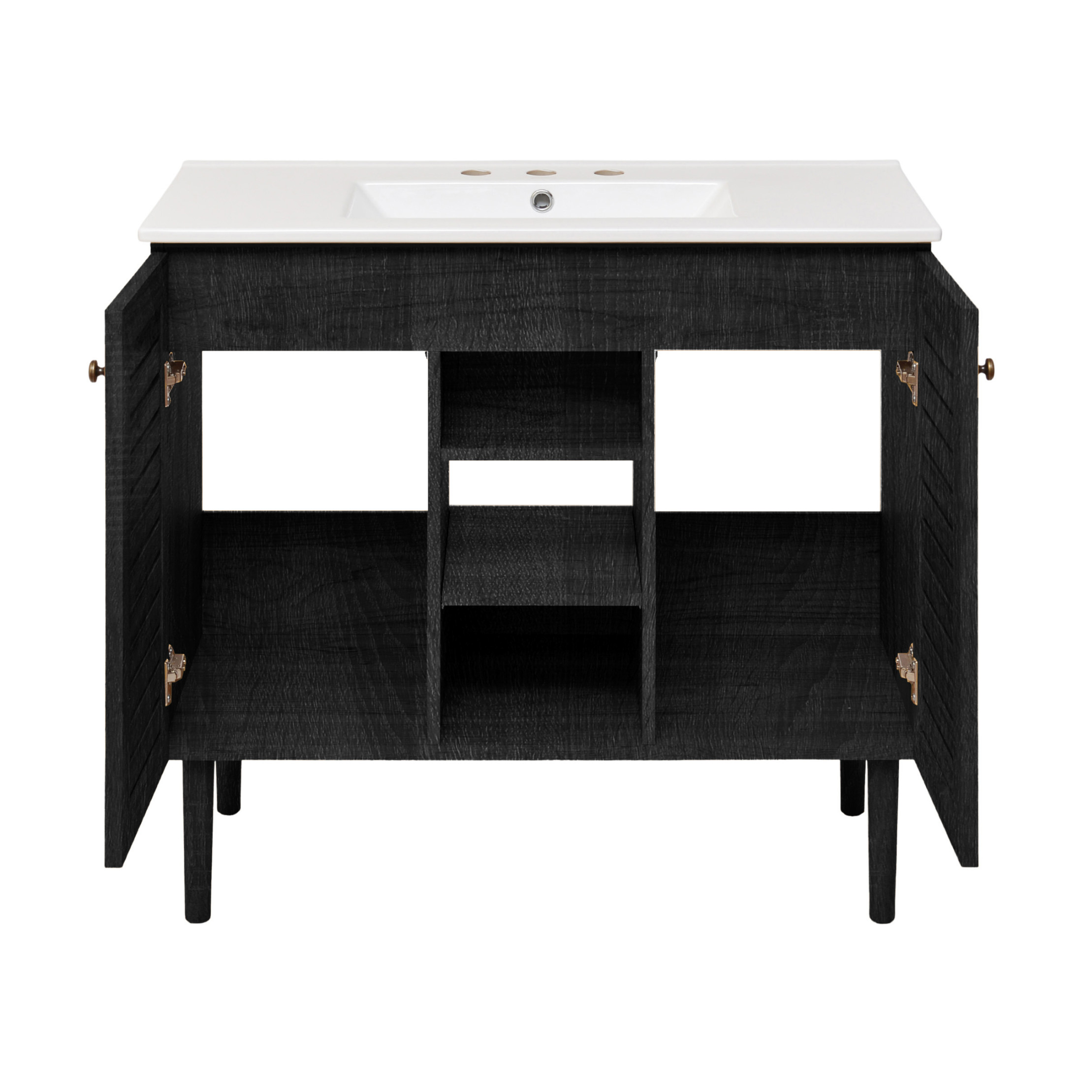 Bron 36" Freestanding Bathroom Vanity in Black Oak with 3-Hole Widespread Sink Top
