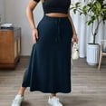thumbnail image 6 of Miluxas Women's Plus Size Drawstring Waist Maxi Skirt with Pockets Solid High Waist A Line Side Slit Skirts for office & Casual Wear Navy, 6 of 6