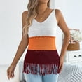 thumbnail image 2 of Débardeur Tricoté à Col en V pour Femmes, à Franges Ajourées, Coupe Décontractée, Orange, TG, 2 of 8