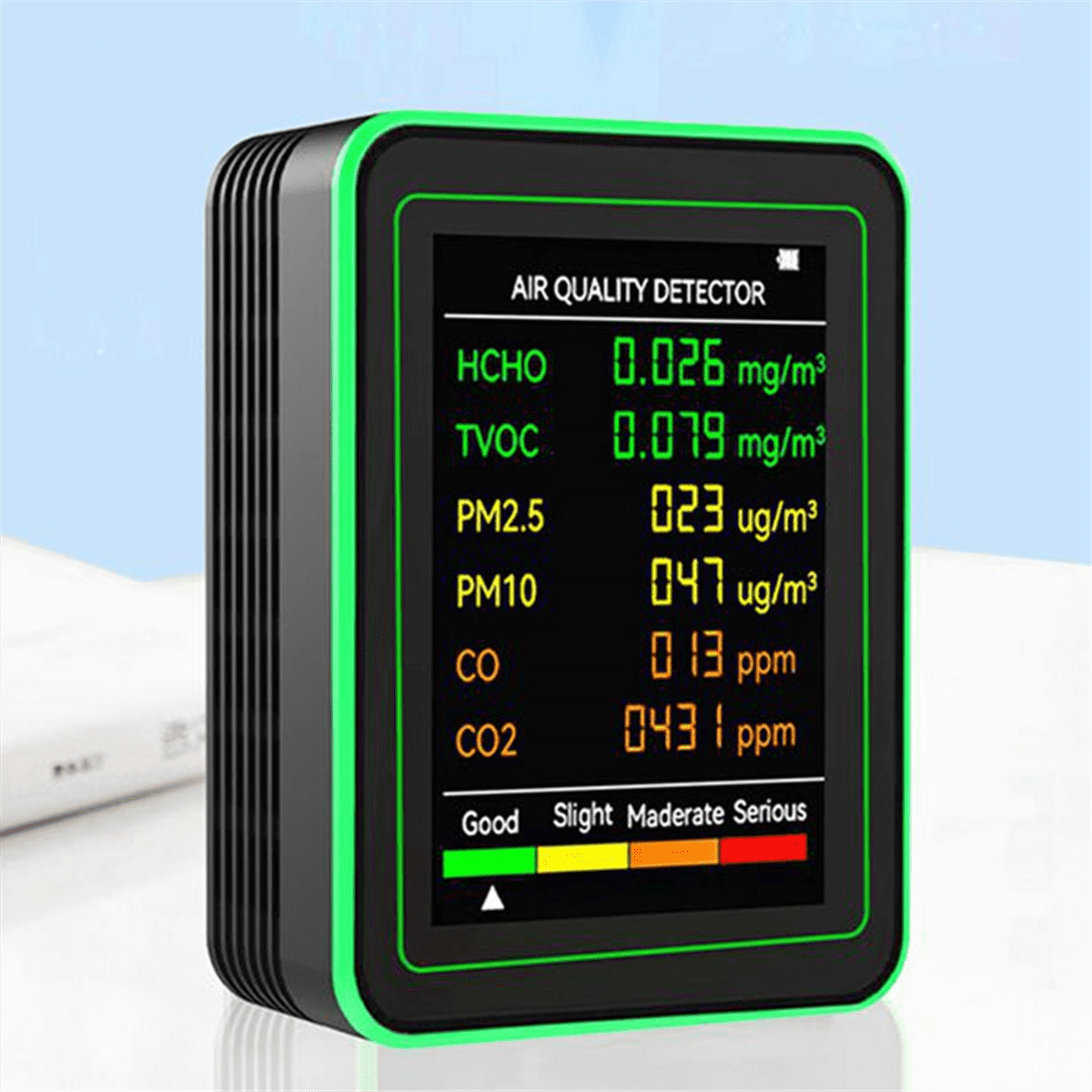 WiFi 6-in-1 Indoor Air Quality Monitor HCHO TVOC CO 2 CO PM10 PM2.5 Meter Gases Detecting Intelligent Black,1 x 6 In 1 Air Quality Monitor 1 x Bracket,Black