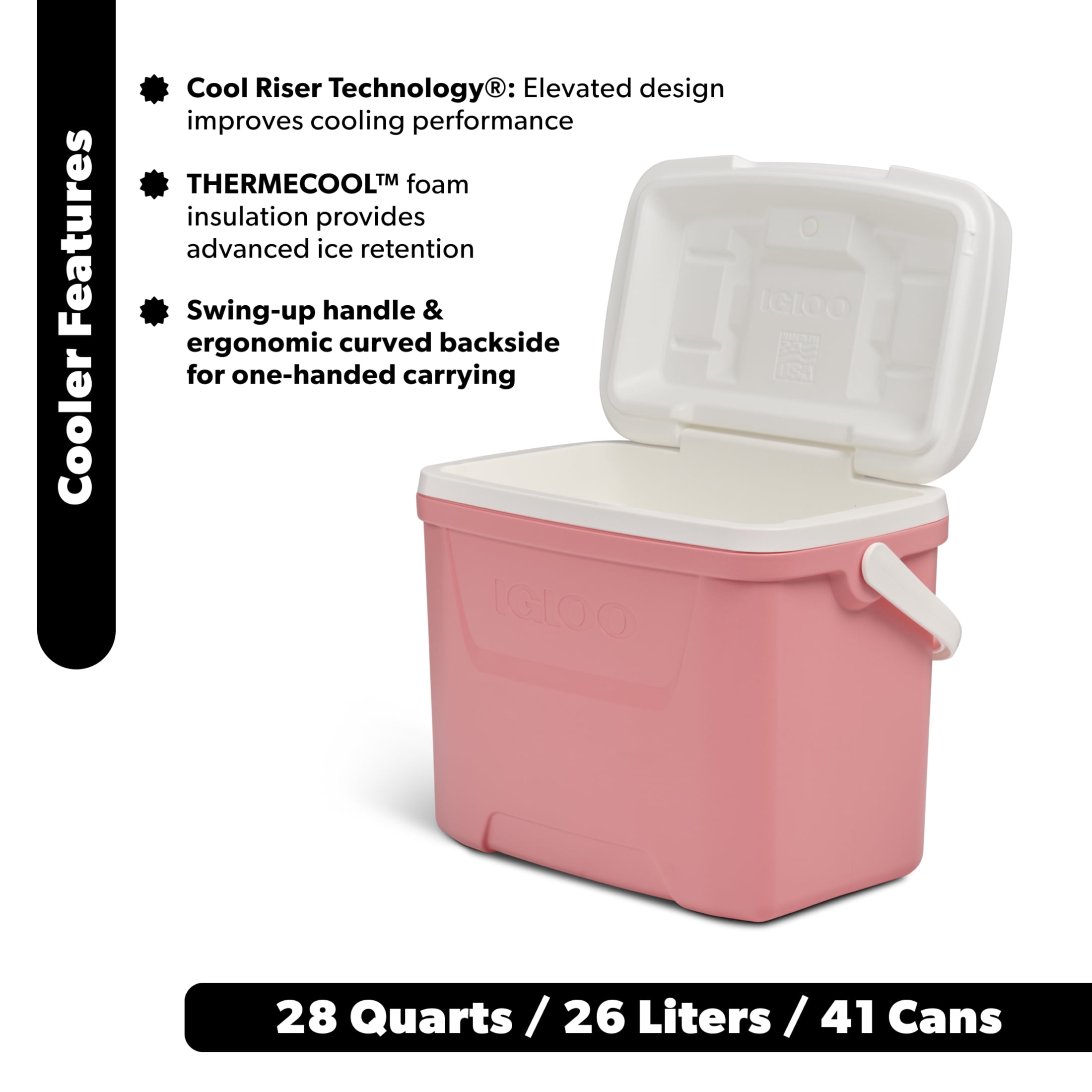 Igloo 28 QT Laguna Hard-Sided Ice Chest Cooler, Coral Pink