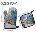 thumbnail image 2 of 2 PCS Oven Baking Gloves Set Heat Resistant Oven Mitt & Pot Holder Set Cooking Mitts Kitchen Home Supplies Town in Winter, 2 of 5