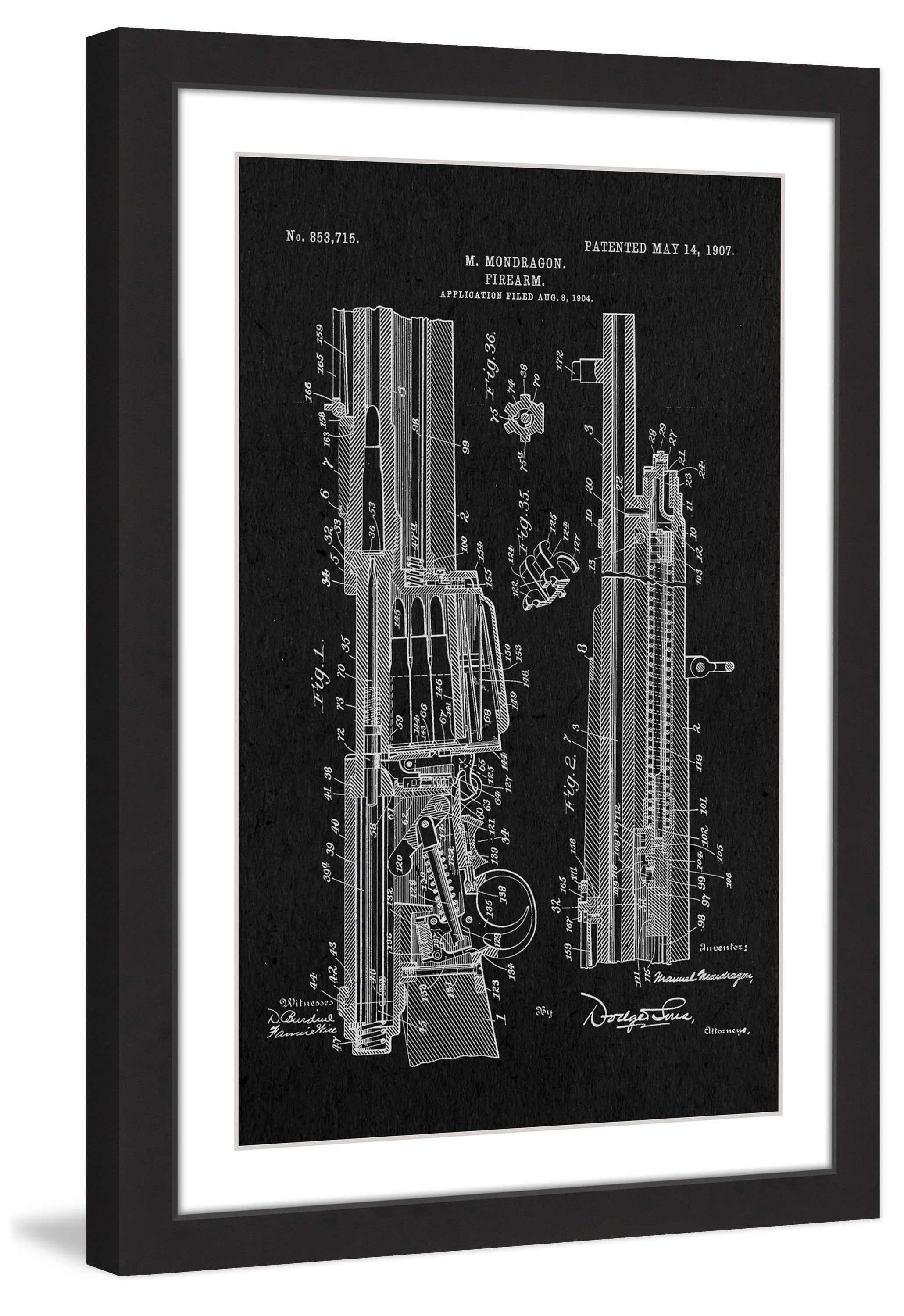 "Rifle 1907 Black Paper" Framed Painting Print
