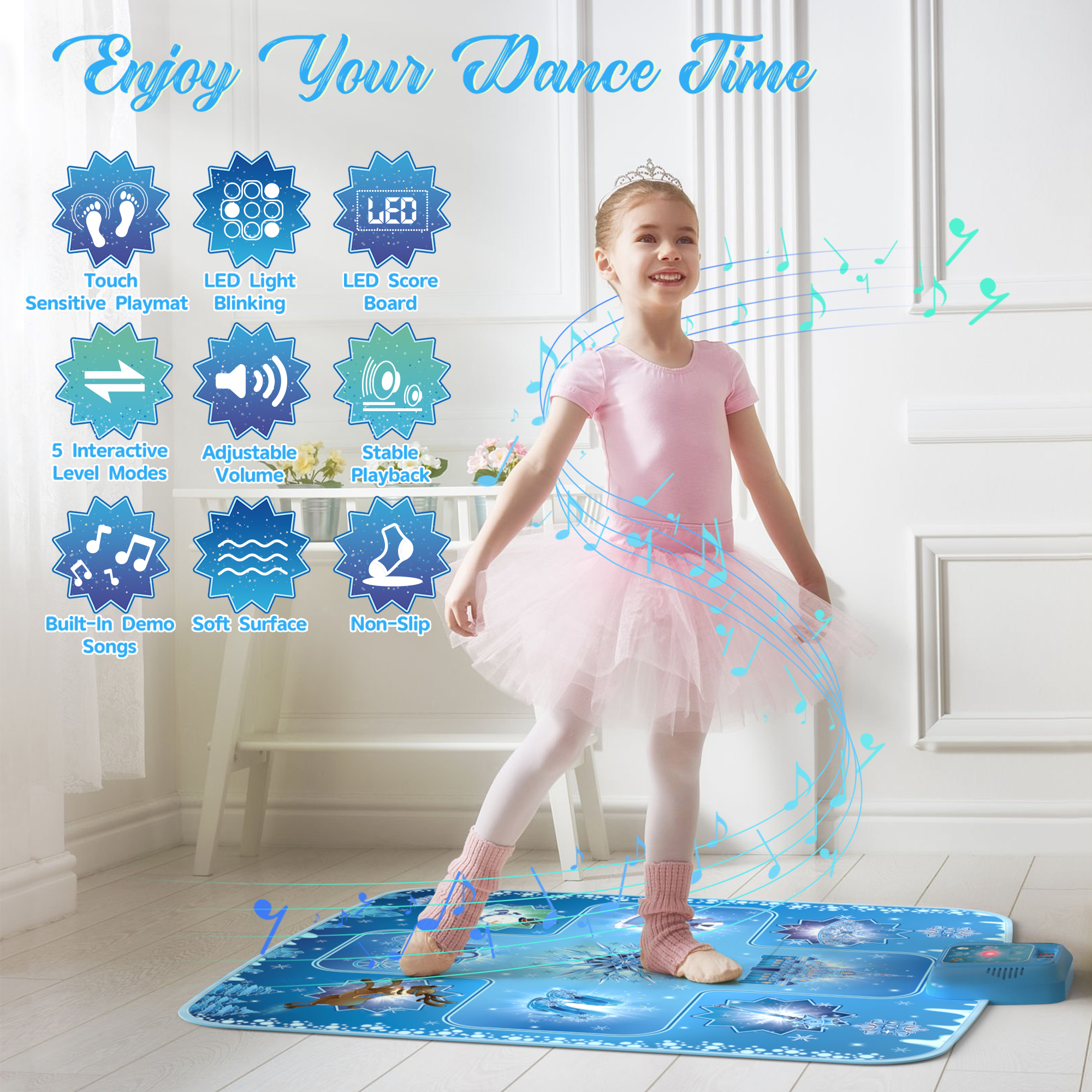 PERRYHOME Dance Mat - Frozen Toys for Girls Electronic Dance Pad with 5 Game Modes, Built-in Music, Touch Sensitive Light Up LED Kids Musical Mat, Christmas & Birthday Gift for Girls 3-12